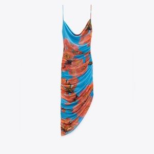 Zara amazing PRINTED DRAPED TULLE DRESS
